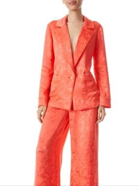 Alice & Olivia SHANDA PAJAMA BLAZER In Bright Coral Size Medium